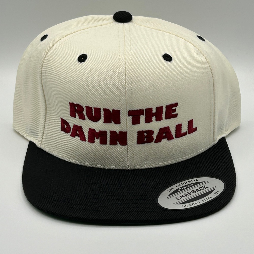 Yupoong Snapback Hat Run The Damn Ball Embroidered Cap Adjustable Cream‎ NEW
